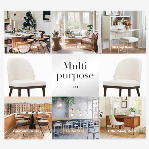 COLAMY Upholstered Dining Chairs Set of 6, Wooden Dining Room Kitchen Chairs with Wood Frame and Curved Backrest, Modern Fabric Dinner Chairs, Beige COLAMY