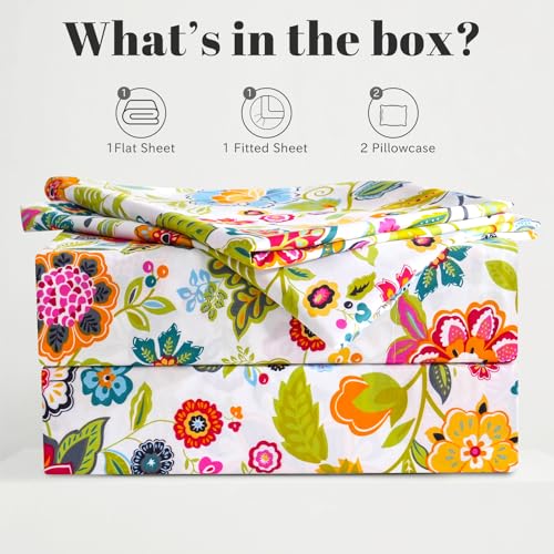 Bedlifes Queen Sheet Set Ultra Soft Breathable Silky Flower Bed Sheets Deep Pocket 100% Microfiber Bedding Sheets 4 Piece Queen Size Floral Spring Bedlifes