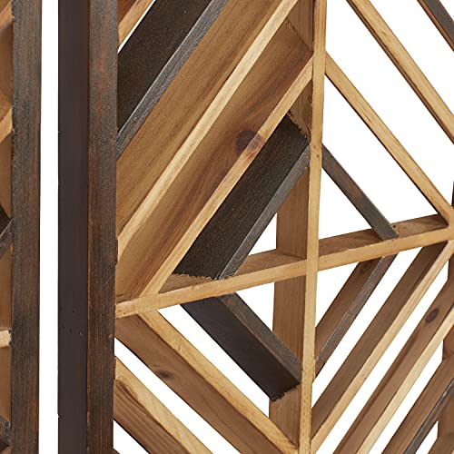 Deco 79 Wood Geometric Home Wall Decor Slatted Wood Design Wall Sculpture, Set of 3 Wall Art 12"W, 35"H, Brown Deco 79