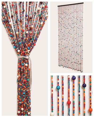 Erfolkerz 38 Strands Beaded Curtain for Doorways -35.4"x79"- Handmade Natural Beaded Curtains,Boho Doorway Wood and Bamboo Bead Curtain-As Insect Screen/Room Divider Erfolkerz