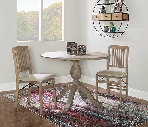 Linon Keira Wooden Folding Chair Upholstered Seat and Mission Back Set of 2, Dining Height, Rustic Natural & Beige Linon