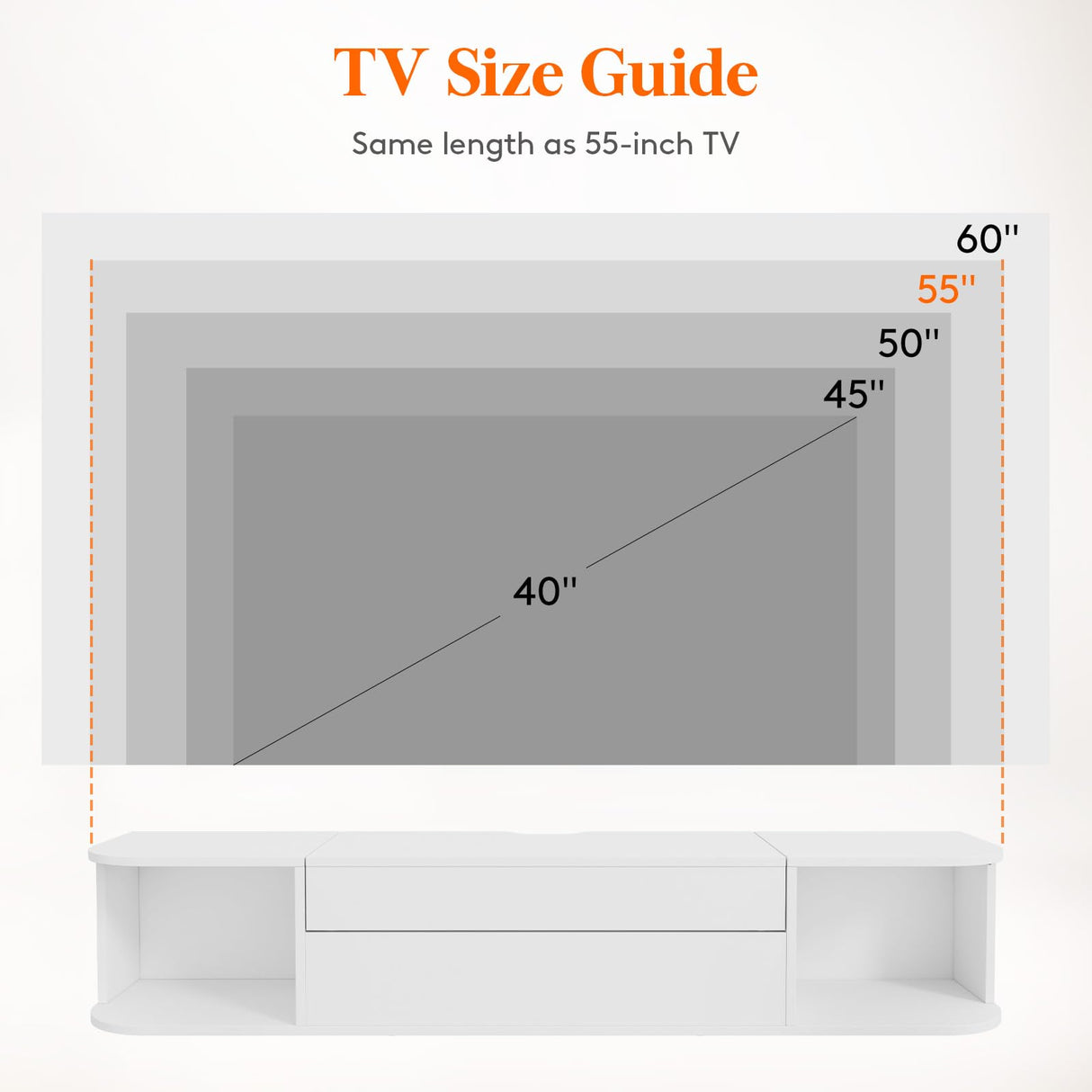Lifewit Floating TV Stand for up to 50" TV, Wall Mounted Entertainment Center with Power Outlets and USB Ports, Large Storage Space with Sliding Tabletop, Open Shelves, White Lifewit