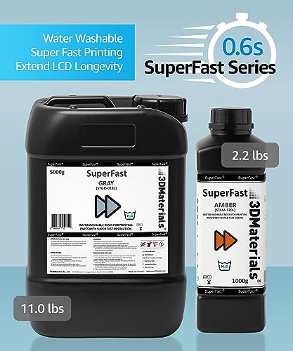 SuperFast 4K 3D Printer Resin Water Washable, 50um Print in 0.6 sec, Made in Korea by 3DMaterials (1000g, Black) 3DMaterials