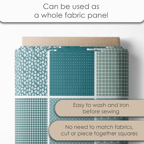 Cotton Satin Patchwork Fabric Panel – 35 Designs, 20×20 cm Squares, Single Piece 150×110 cm, Green Patchwork Quilt Fabric (Turquoise Waves Patchwork Set, 35pcs 8x8 inch) Fabricstown