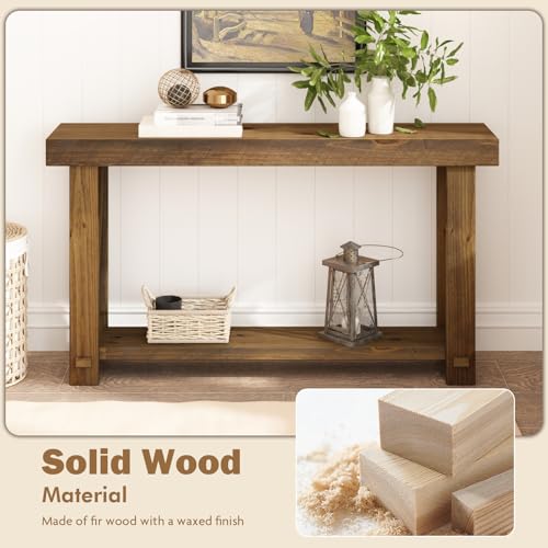 HOKYHOKY Solid Wood Console Table for Entryway, 54.3" Farmhouse Entryway Tables with Thickened Tabletop and Legs Rustic Narrow Skinny Behind Couch Long Sofa Table for Living Room, Hallway, Foyer HOKYHOKY