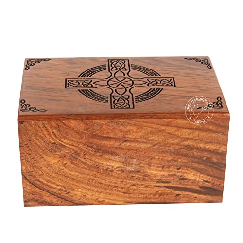 HIND HANDICRAFTS Rosewood Top Engraved Wooden Cremation Urns for Human Ashes Adult - Handcrafted Funeral Memorial Ashes Urn - Columbarium Urn (Celtic Hind Handicrafts