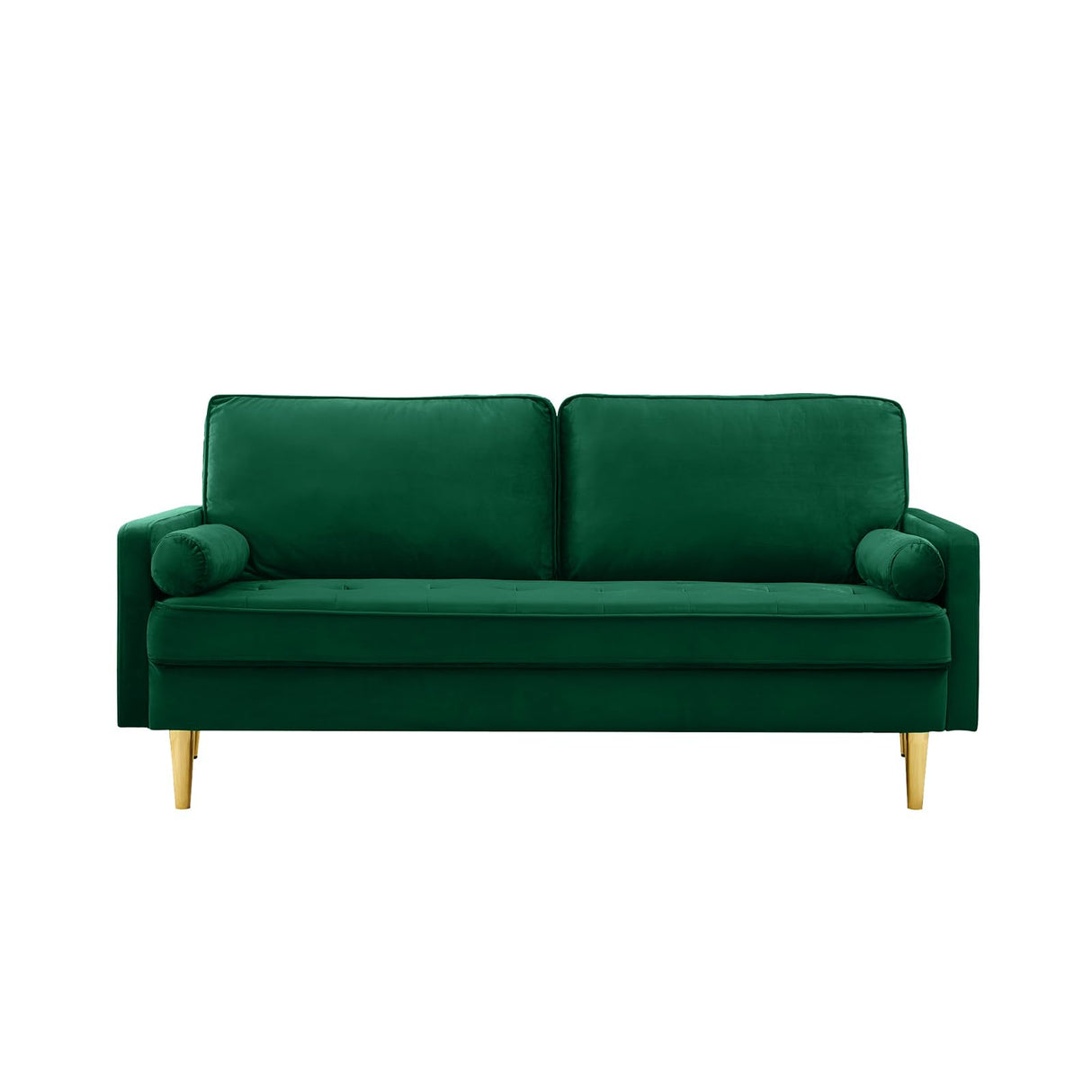 67'' Velvet Sofa Bed, Modern Loveseat with Gold Metal Legs and 2 Bolster Pillows, Velvet Love Seats Couch for Small Spaces, Living Room, Apartment (Green) GPCRAC