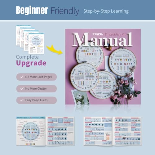 ETSPIL 4 Pre-Printed Embroidery Kit for Adults & Beginners — Learn Step by Step with 4K Videos, Floral Patterns, 33 Beginner-Friendly Stitches, Relaxing Craft at Home