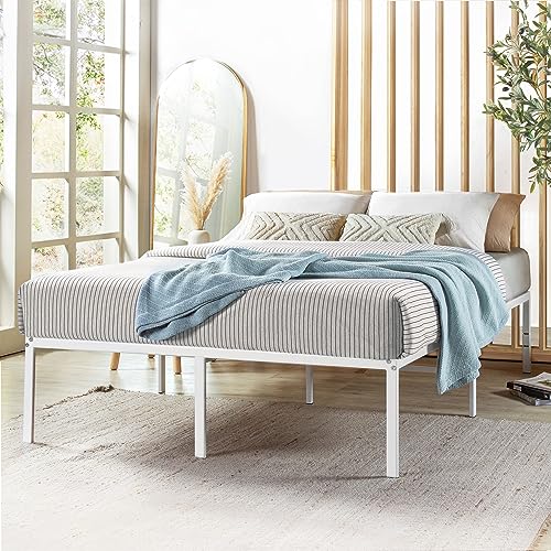 Best Price Mattress 16 Inch Metal Platform Bed Frame, Heavy Duty Steel Slats, White, Full Best Price Mattress