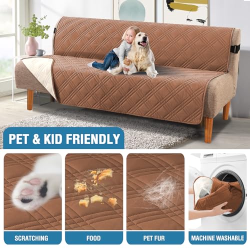 H.VERSAILTEX 100% Waterproof Futon Cover Reversible Futon Slipcover Armless Sofa Slipcover Furniture Protector Seat Width Up to 70" Washable with Adjustable Elastic Strap Anti-Slip, Terracotta/Beige H.VERSAILTEX