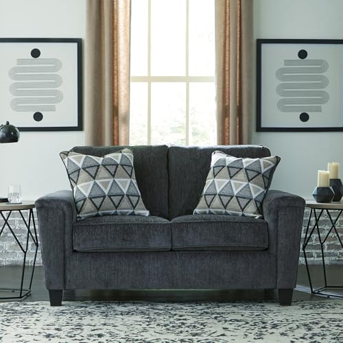 Signature Design by Ashley Abinger Chenille Contemporary Loveseat with 2 Accent Pillows, Dark Gray Signature Design by Ashley