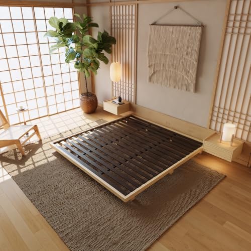 homary Japanese Style Bed Frame, 5.9" Low Profile Tatami Platform Bed Frame with Carbon Steel Slats & Wood-Finished Metal Floor Frame, No Box Spring Needed, Fits King Mattress homary