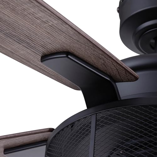 Honeywell Ceiling Fans Carnegie Industrial 52 Inch Ceiling Fan with Light, Remote Control Fan, LED Indoor Fan with 5 Blades, Gray Pine and Brown Chestnut Blade Finish Options, Matte Black (50614-01) Honeywell