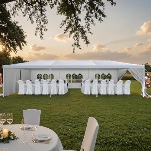 Devoko 10'x30' Outdoor Heavy Duty Canopy Tent, Waterproof Wedding Party Tent with UV Protection & Sidewalls, Wind Resistant Portable Gazebo Shelter for Events,Backyard, Patio, White Devoko