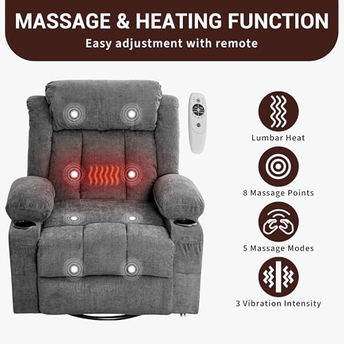 GarveeLife Rocking Recliner Chair for Nursery Glider Recliner with Cup Holder Swivel Rocker with Upholstered Deep Seat Comfy Single Sofa for Living Room Grey