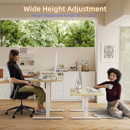 YIHAYO Low Height Adjustable Desk, Lifts 18.1-28.3 Inches, Electric Standing Desk for Short People, 48 x 24 Inches Computer Table with Splice Board for Home Office, Natural YIHAYO