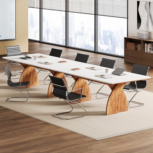 Tribesigns 70.87-Inch Conference Table for 6-8 People, 6 ft Meeting Table with Crossed Legs, Industrial Business Training Desk for Office Conference, Meeting Room (White & Brown) Tribesigns