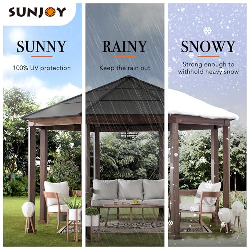 Sunjoy 15 x 15 ft. Octagon Hardtop Gazebo Black Aluminum Roof Gazebo with Metal Ceiling Hook Sunjoy