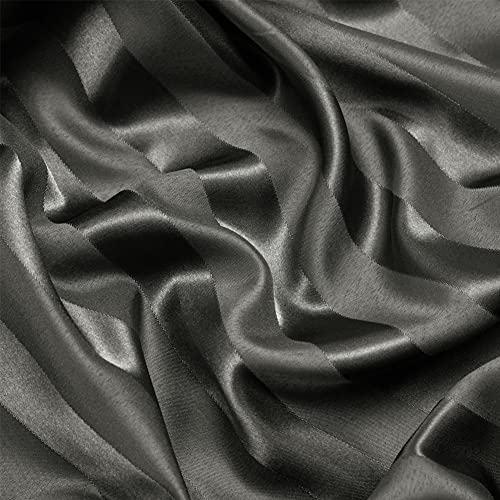 RevenRella 3 Piece Satin Duvet Cover Set Bedding Sets Italian Style 1800 Series Luxury Rich Silk Silky Super Soft Stripes Hidden Zipper Closure Reversible Wrinkle Free Honeymoon(Grey, King) RevenRella