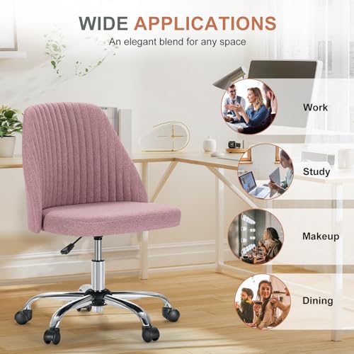DUMOS Office Chair, Comfy Desk Chair Rolling Vanity Swivel Task Chairs with Wheels, Wide Seating Armless Height Adjustable Computer Chairs for Home,Bedroom,Student,Adults, Blush DUMOS