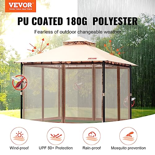 VEVOR Patio Gazebo for 6-8 Person, 10 x 10 FT Backyard Gazebo, with Mosquito Netting, Metal Frame, and PU Coated 180G Polyester, Outdoor Canopy Shelter for Patio, Backyard, Lawn, Garden, Deck VEVOR