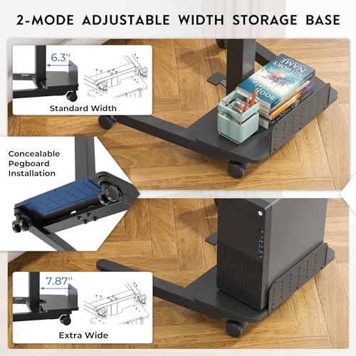 BONTEC Rolling Standing Desk, Tilting Desktop, Foot Pedal Height Adjustable, Small Mobile Portable Laptop Computer Workstation for Teacher Home Office with Storage Shelf, 2 Hooks, Wheels, Black BONTEC