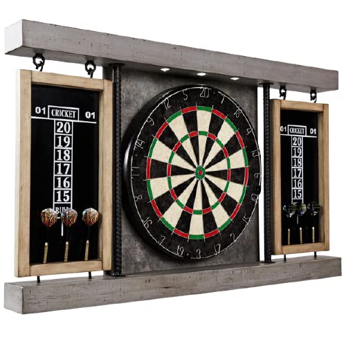 Seller123 Prescott Collection 40'' Dartboard Cabinet Set, Steel Tip Darts, Gray Seller123