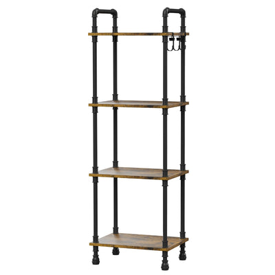 Aduanbang 4-Tier Industrial Pipe Ladder Shelf, Vintage Style Bookshelf, Freestanding Storage Rack Organizer for Living Room, Bedroom, Kitchen (Brown(4-Tier))