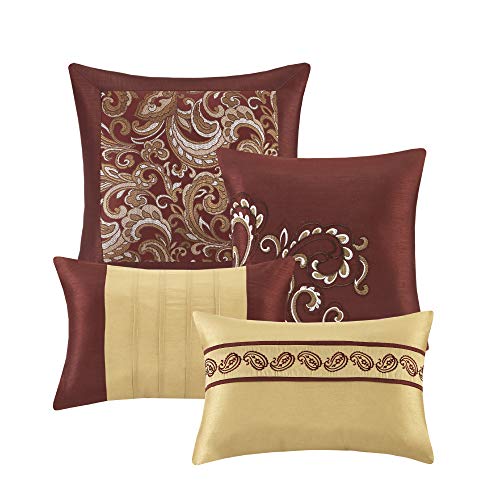 Madison Park Essentials Brystol 24 Piece Room in a Bag Faux Silk Comforter Jacquard Paisley Design Matching Curtains Down Alternative Hypoallergenic All Season Bedding-Set, King (104 in x 92 in), Red Madison Park