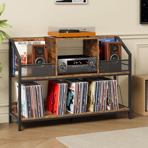 CHOEZON 43" Vinyl Record Storage Holder, Large Record Player Table, Holds up to 400 Albums, Vinyl Record Player Display Stand, Removable Dividers, for CD, Audio Equipment Storage, Rustic Brown TCW77BF CHOEZON