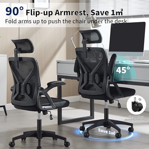 Nexthro Office Chair,Ergonomic Desk Chair with Adjustable Lumbar Support,400 Lbs Mesh Computer Chair High Back with Headrest for Home Office (Black) Nexthro