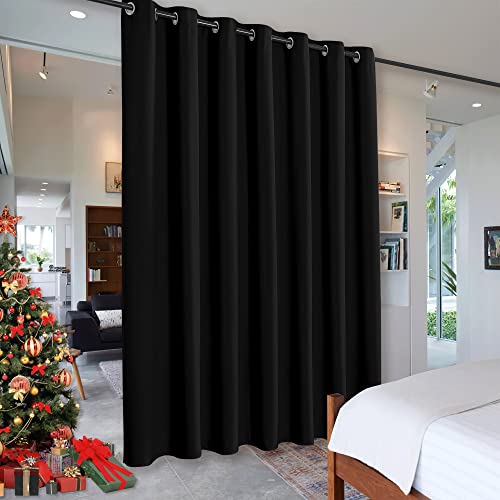 RYB HOME Blackout Thermal Insulated Blind Curtains, Noise Reduce Barrier for Nursery, Portable Curtain for Sliding Glass Door/Storage/Space Room Divider, 7 ft Tall x 8.3 ft Wide, Black, 1 Panel RYB HOME