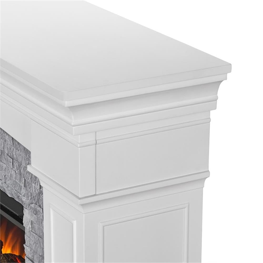 Real Flame Deland Grand Electric Indoor Fireplace with Remote Control, Realistic Infrared Fireplace with Heater, White Real Flame