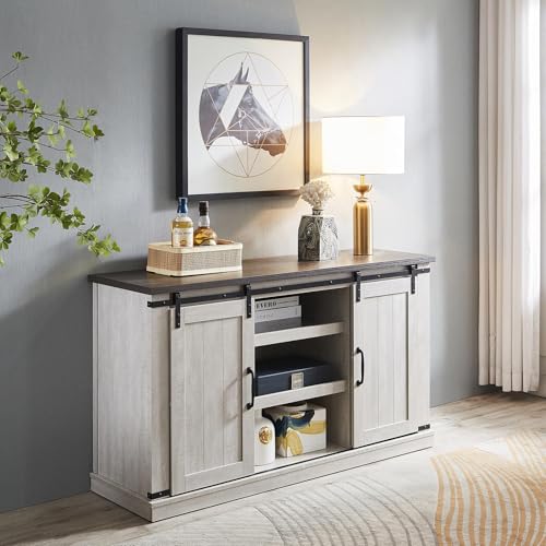 FAVSH Farmhouse TV Stand for 65 inch Television Stand, Entertainment Center with Storage Cabinet and Sliding Barn Doors & Adjustable Shelves, Rustic Media Console Table for Living Room FAVSH