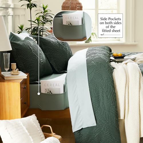 Geniospin King Size Comforter Set - 7 Pieces Dark Green Bedding Set, Botanical Textured Comforter Bed Set, All Season Lightweight Bed in a Bag with Comforter, Sheets, Pillowcases & Shams Geniospin