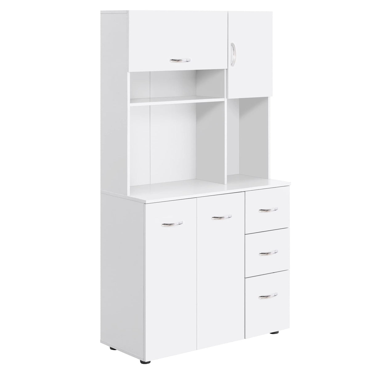 HOMCOM 66" Buffet with Hutch, Freestanding Kitchen Pantry with 2 Large Cabinets, 1 Pull Up Cabinet, 3 Drawers & Wide Countertop, White HOMCOM