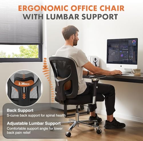 Sweetcrispy Big and Tall Office Desk Chair with Lumbar Support, 500lbs Heavy Duty Mesh Ergonomic Computer Chair with 4D Armrest and Wide Comfy Seat, Wheels for Adult Sweetcrispy