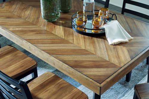 Signature Design by Ashley Blondon Rectangular Dining Room Table Set with 6 Chairs, Chevron Pattern, Tapered Legs, Seats 6, Wood, 60" Long, Brown & Black Signature Design by Ashley