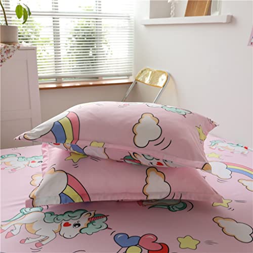 Girls Unicorn Fitted Sheet King Cute Dreamy Horse Bed Sheet Set for Kids Children Bedroom Decor Cartoon Magical Animal Bedding Set Girly Fantasy Unicorn Rainbow Bed Cover (Flat Sheet Not Included) Feelyou