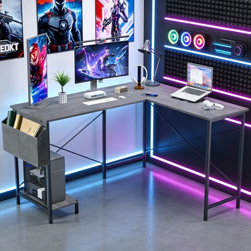 Sagenest L Shaped Desk, 50 Inch Reversible Computer Desk Corner Gaming Table with CPU Stand & Storage Bag, Sturdy Metal Frame PC Workstation for Home Office SageNest