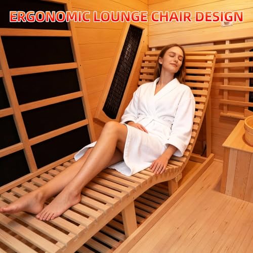 amocane Infrared & Steam Dual-System Sauna Room, 2-3 Person Canadian Red Cedar Wood Sauna with Recliner, Indoor Traditional Home Saunas Spa with 9 Heaters & 6KW Sauna Stove, Oxygen Bar amocane