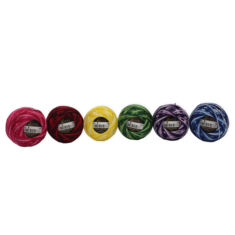 UMC STAG 6 Balls Variegated Colours Premium Pearl Cotton Embroidery Thread Size 8 | 100% Egyptian Cotton Crochet Yarn | Cross Stitch Embroidery Yarn | Oeko TEX Certified | 10g Per Ball (Variegated) UMC STAG