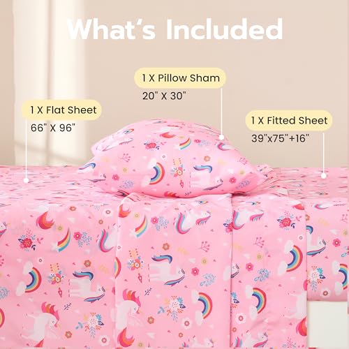 Joiedomi Kids Twin Sheet Set Unicorn - 3 Piece Soft Microfiber Bed Sheets - Deep Pocket Wrinkle Free, Cozy Toddler Bedding Set, Fade Resistant Breathable for Boys Girls Teens Joiedomi