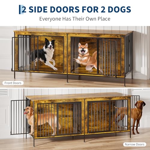 Garvee XL Dog Crate Furniture for 2 Dogs, Heavy Duty Double Dog Crates for Medium/Large Dogs, Dog Kennel Furniture Indoor As TV Stand, Extra Large 78.74" w, Rustic Brown Garvee