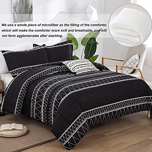 WONGS BEDDING Black Comforter Set King Size (104"x 90"), Reversible Boho Striped Bedding Set for King Bed - 3 Pieces (1 Comforter + 2 Pillowcases), Soft Microfiber Down Alternative WONGS BEDDING