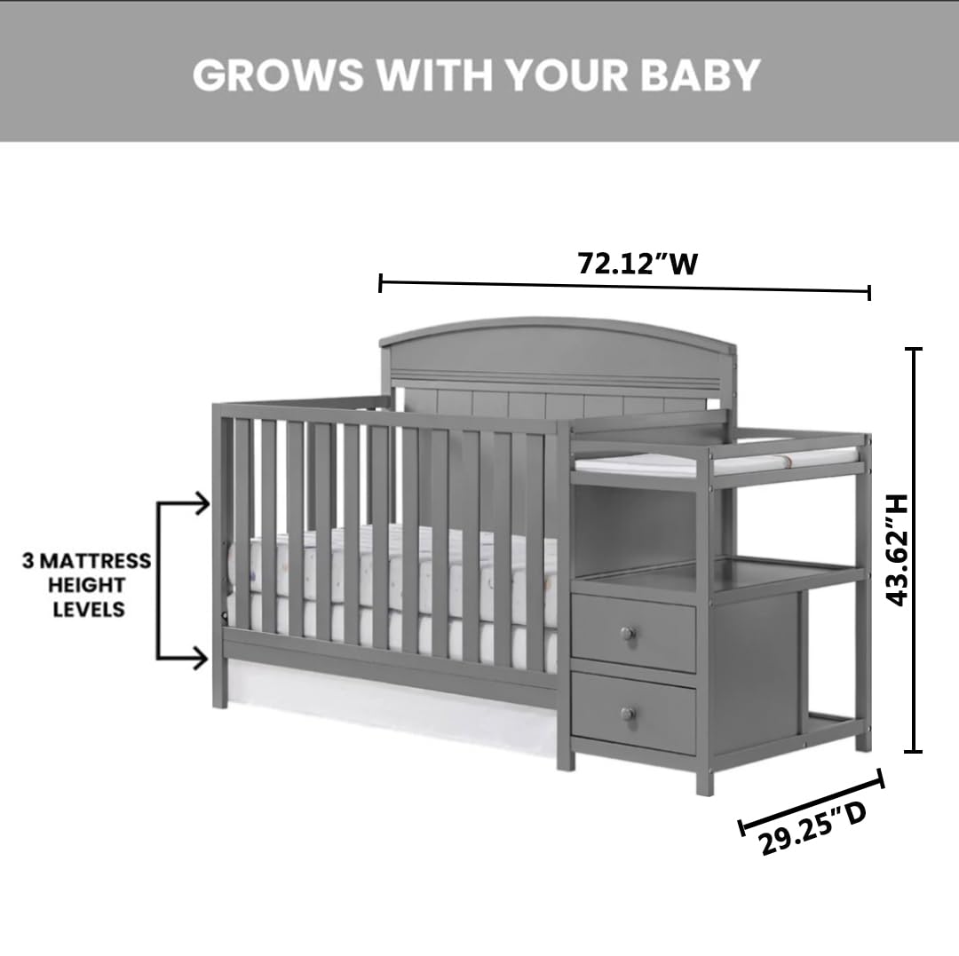 Oxford Baby Pearson 4-in-1 Convertible Crib & Changing Station, Dove Gray, GreenGuard Gold Certified Oxford Baby