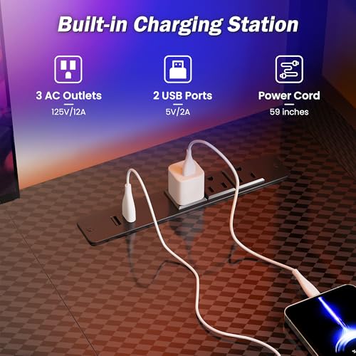 YOUDENOVA 48 Inch Gaming Computer Desk with Led Lights, Small Desk with Storage Shelves and Drawers, Reversible Compact Gamer Table for Home Office, Carbon Fiber Black YOUDENOVA