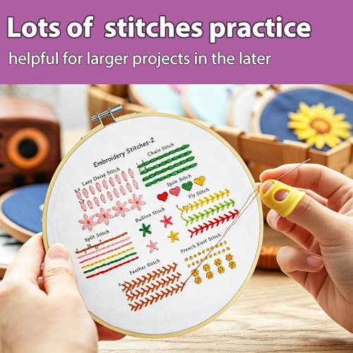 Sutesloly Embroidery Kit for Beginners Adults, 4 Sets Learn to Floral Patterns Simple Starter kit for Beginners, Easy Practice Kit, 7.8inch Hoop, Hand DIY Craft for Women,Purple