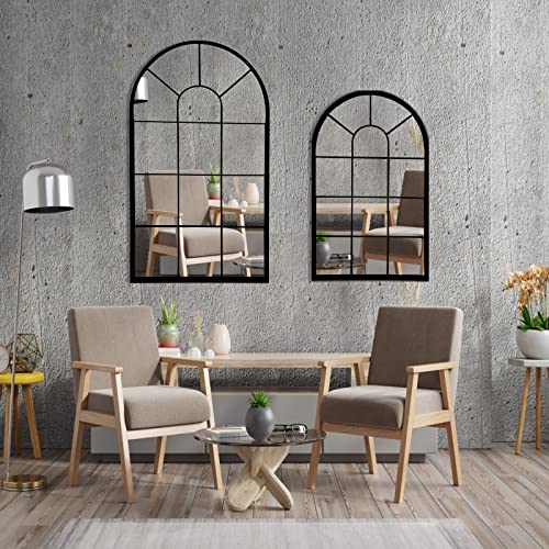HQiJun Wall Mirror Window Decorative Mirrors Arched Farmhouse for Living Room Bedroom Entryway Bathroom Vanity (19.7” x31.5” x0.9”) HQiJun