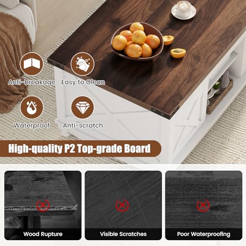 ALLSTAND 48" Farmhouse Lift Top Coffee Table with Storage Sliding Barn Door & Large Hidden Compartment, Coffee Table with Lifting Top with Wooden Lift Tabletop, Storage Coffee Table for Living Room ALLSTAND